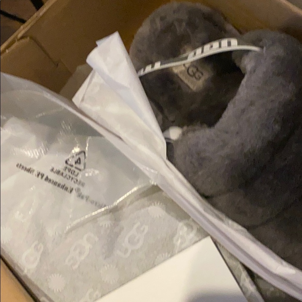 Size 8 grey furry ugg slides